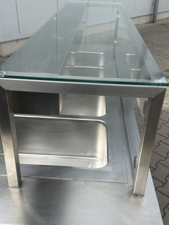 Mobile Warmhaltestation Edelstahl Buffetwagen Speisenausgabe 4 Becken Glasaufsatz (gebraucht)