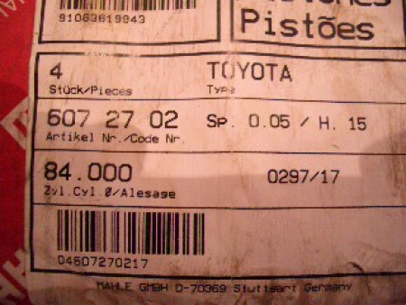 Preview: Kolben Kolbenset Toyota Mahle 6072702 84mm