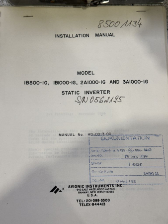 Avionic Instruments 1B800-1G 800 VA Static Inverter TSO-C-73 (gebraucht)