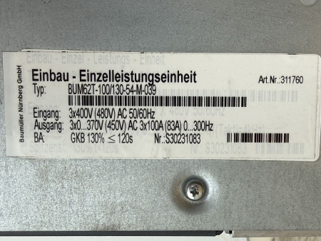 Baumüller BUM62T-100/130-54-M-039 Einbau-Einzelleistungseinheit Art.Nr. 311760 (gebraucht)