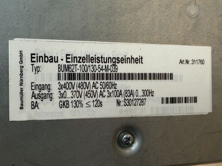 Preview: Baumüller Einbau-Einzelleistungseinheit BUM62T-100/130-54-M-039 BUS6-M gebraucht