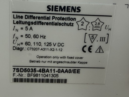 Siemens Line Differential Protection 7SD5035-4BA11-0AA0/EE Schutzgerät gebraucht