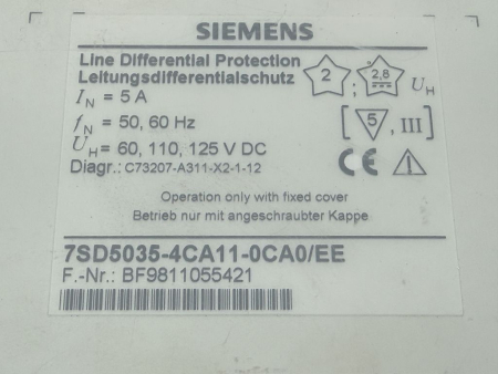 Preview: SIEMENS Line Differential Protection Leitungsdifferentialschutz 7SD5035-4CA11-0CA0/EE gebraucht