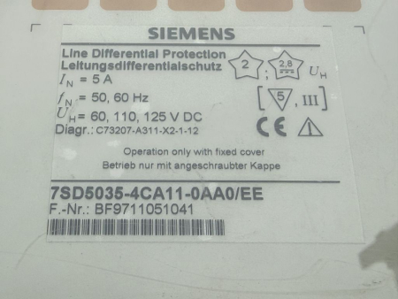 Preview: SIEMENS Line Differential Protection Leitungsdifferentialschutz 7SD5035-4CA11-0AA0/EE gebraucht
