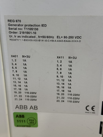 Preview: ABB REG670 Generator Protection IED Schutzgerät 1MRK004826-BA (gebraucht)