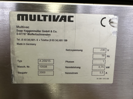 MULTIVAC Kammermaschine ST 62 2E/4A Vakuumverpackungsmaschine A200/15 gebraucht
