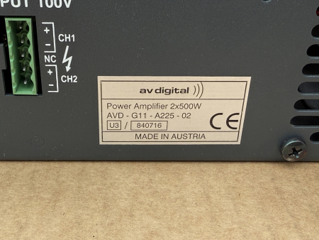 Preview: AV Digital VARIODYN D1 2XV500 AVD-G11-A225-02 Power Amplifier