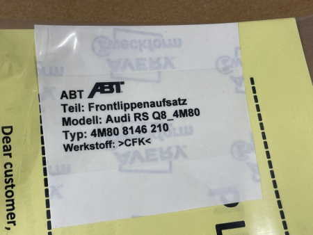 4M808146210 original ABT Carbon front lip attachment RSQ8 4M80 RSQ8-R Logo NEW