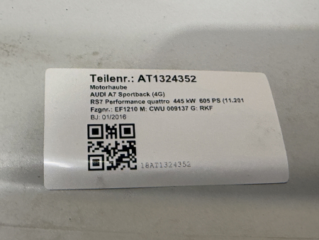 Preview: Original Audi RS7 4G Frontklappe Motorhaube 4G 2Y2Y S9R Gletscherweiß Metallic