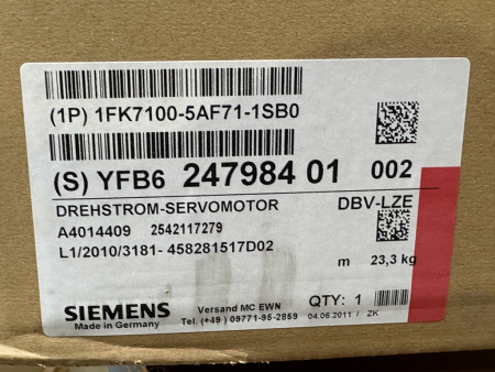 1FK7100-5AF71-1SB0 Siemens SIMOTICS S Synchronous Servo Motor Compact NEW