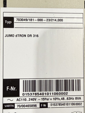 JUMO dTRON DR 316 – Temperature Controller – Type 703049/181-000-23/214,000 (used)