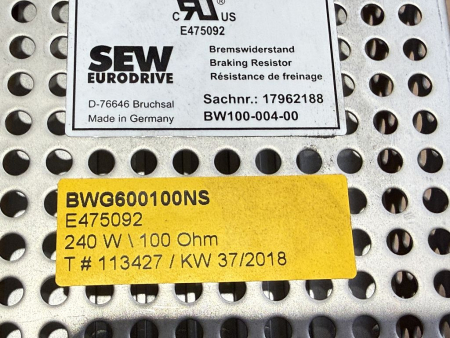 Preview: SEW EURODRIVE Bremswiderstand BW100-004-00 Bremswiderstand Sachnr. 17962188 (gebraucht)