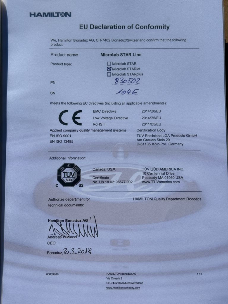 Hamilton Microlab STARlet Laborautomationssystem ML_STAR 830502 104E (gebraucht)