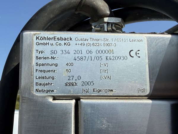 Köhler Esback Bankettwagen Wärmewagen Speisenwagen SO334 201 06 000001 400V (gebraucht)
