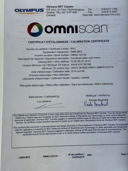 Olympus OmniScan MX2 multi-technology inspection device OMNI2-103134 OMNI-M2-PA32128PR used