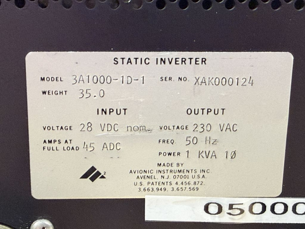 Avionic Instruments 3A1000-1D-1 Static Inverter Spannungsumrichter (gebraucht)