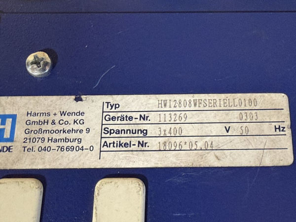 Harms + Wende HWI2808WFSERIELL0100 Mittelfrequenz System HW2000 Schweißsteuerung gebraucht