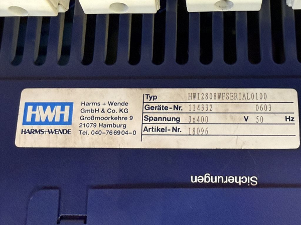 Harms+Wende medium frequency system HW2000 welding controller HWI2808WFSERIAL0100 18096 (used)