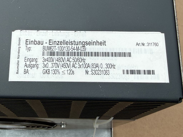 Baumüller BUM62T-100/130-54-M-039 Einbau-Einzelleistungseinheit Art.Nr. 311760 (gebraucht)