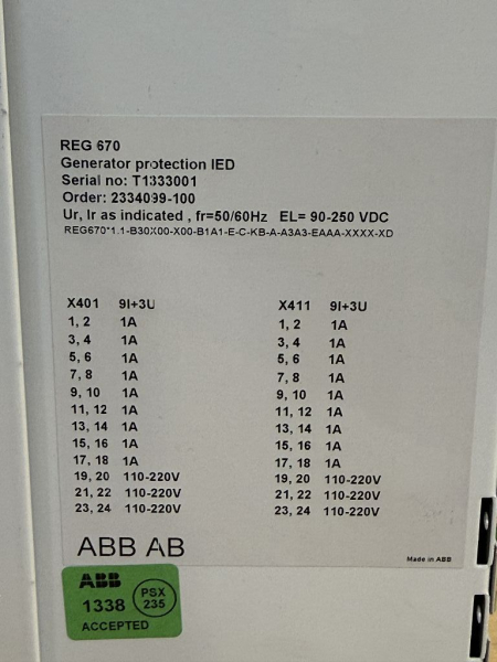 ABB REG670 Generator Protection IED Schutzgerät 1MRK004826-BA (neuwertig)