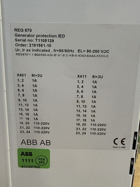 ABB REG670 Generator Protection IED Schutzgerät 1MRK004826-BA (gebraucht)