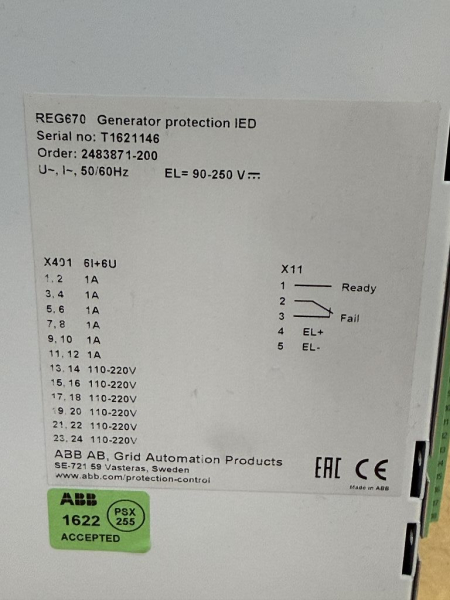 ABB REG670 Generator Protection IED Schutzgerät 1MRK002826-AA (gebraucht)