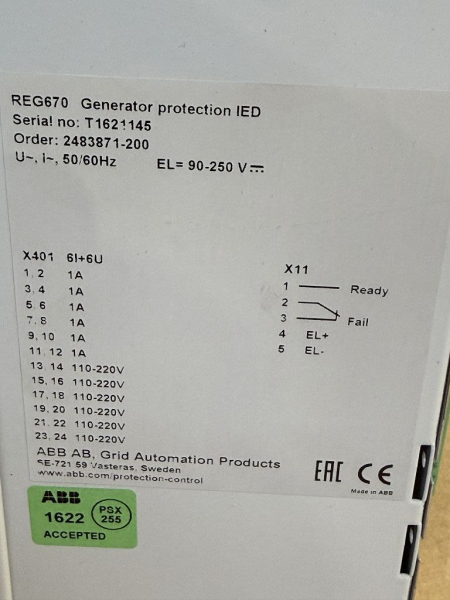 ABB REG670 Generator Protection IED Schutzgerät 1MRK002826-AA (gebraucht)