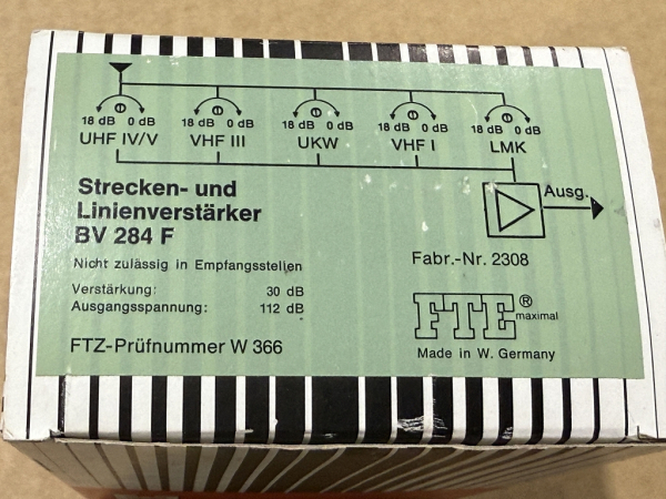 FTE Strecken- und Linienverstärker BV 284 F Fabr.-Nr. 2308 unbenutzt