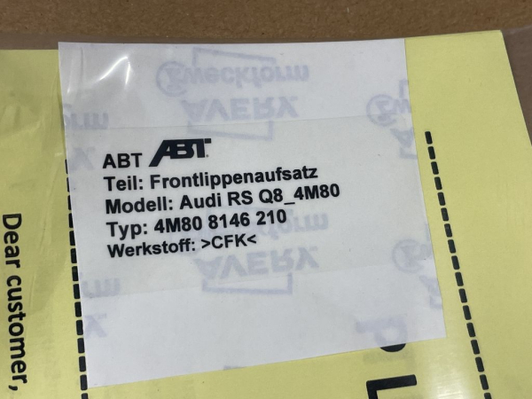 4M808146210 original ABT Carbon front lip attachment RSQ8 4M80 RSQ8-R Logo NEW