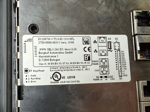 Berghof HMI-Bedienpanel DC2007W V TS 0.8S (gebraucht, sehr guter Zustand)