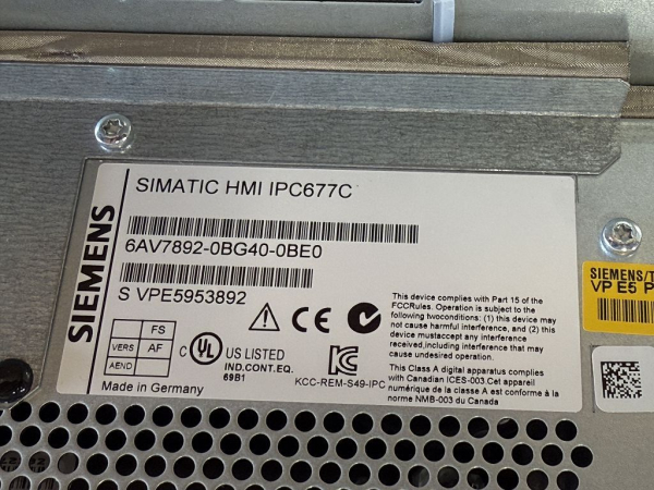 Siemens SIMATIC HMI IPC677C Panel PC 15" Touch, Core i7, 8GB RAM, 250GB HDD (used)