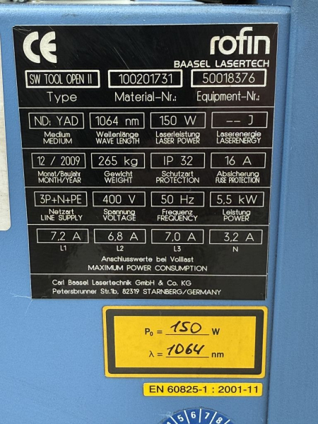 Rofin Baasel Lasertec SW TOOL OPEN II Laser Welding System 150W (used, ex Volkswagen)