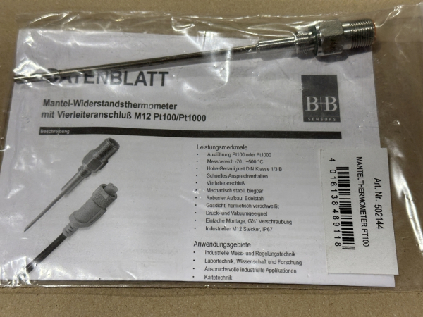B+B 502144 PT100 jacket thermometer temperature sensor