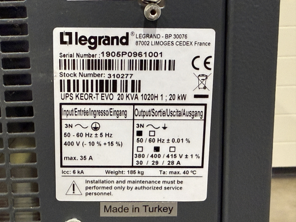 310277 Legrand UPS KEOR-T EVO 20KVA 1020H 20kW
