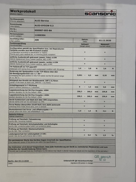 ALO3-DYD2W-5.3 SCANSONIC Laser Head Laser Processing Optics KG0087-093-BA (used, tested)