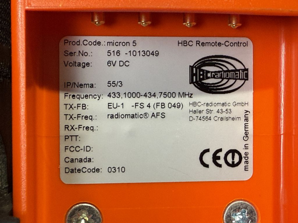 HBC Radiomatic FSE 516 + micron 5 Radio Remote Control System – Item No. 516-1013050 (used)