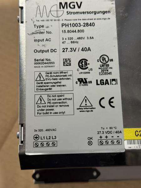 MGV PH1003-2840 Stromversorgung Netzteil Silverline SL30.300 27.3V 40A (gebraucht)