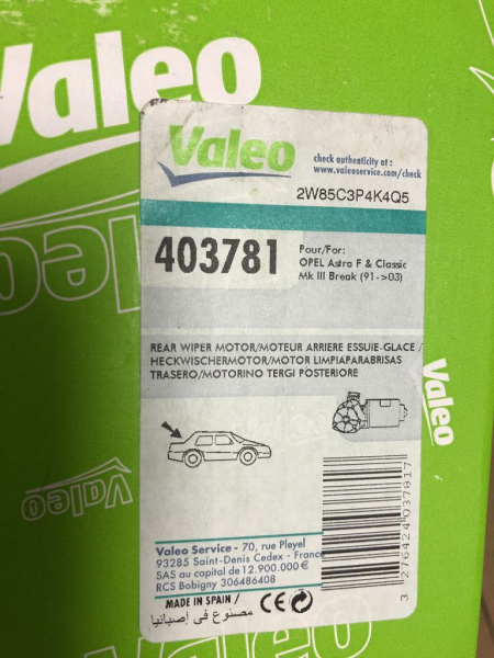 403781 Valeo Wiper Motor rear Opel Astra Caravan (51_52_) NEW