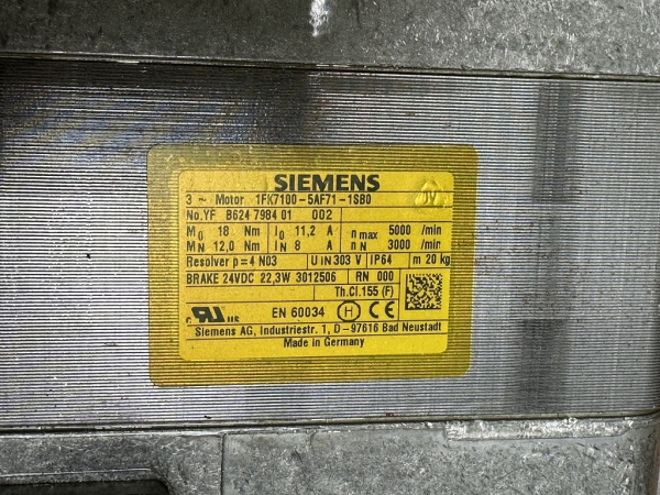 1FK7100-5AF71-1SB0 Siemens SIMOTICS S Synchronous Servo Motor Compact NEW