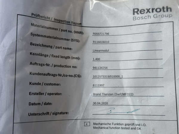 Original Rexroth LINEAR MODULE R116026010 MKK-110-NN-2 NEU