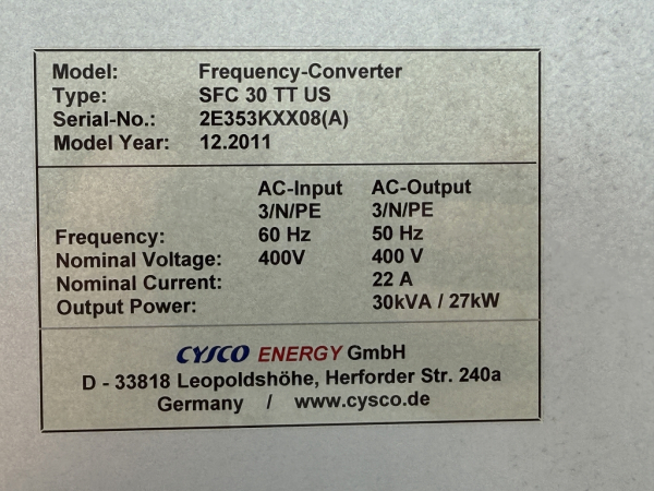 CYSCO ENERGY SFC 30 TT SFC30TT Spannungs-Frequenz-Wandler mit 2× Spannungswandlern