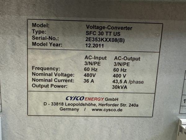CYSCO ENERGY SFC 30 TT SFC30TT Spannungs-Frequenz-Wandler mit 2× Spannungswandlern